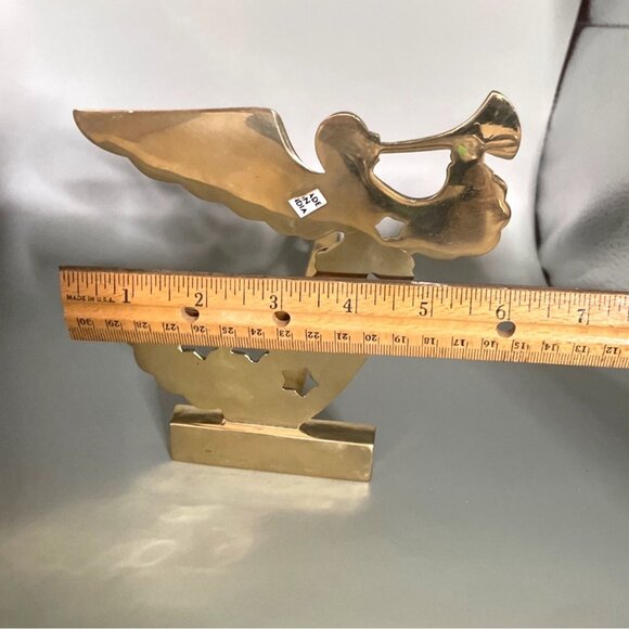 Vintage Heavy Brass Angel Stars Trumpet Long Arm Stocking Holder Set of 2 - Picture 6 of 7